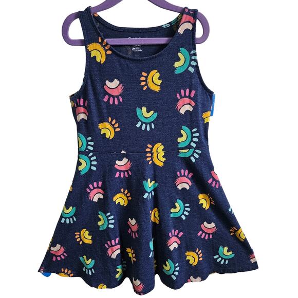 Cat & Jack Girls 6 Sleeveless Fit And Flare Rainbow Print Dress Navy Blue Casual - Picture 1 of 6